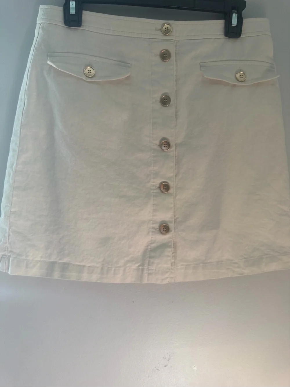 J. Crew Linen Blend Button-Front Cream A line Mini Skirt with Flap Pockets Sz 6